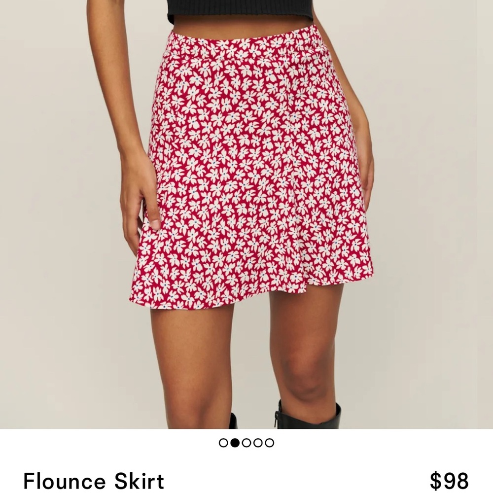 BRAND NEW! Reformation Red Floral Flounce Mini Skirt